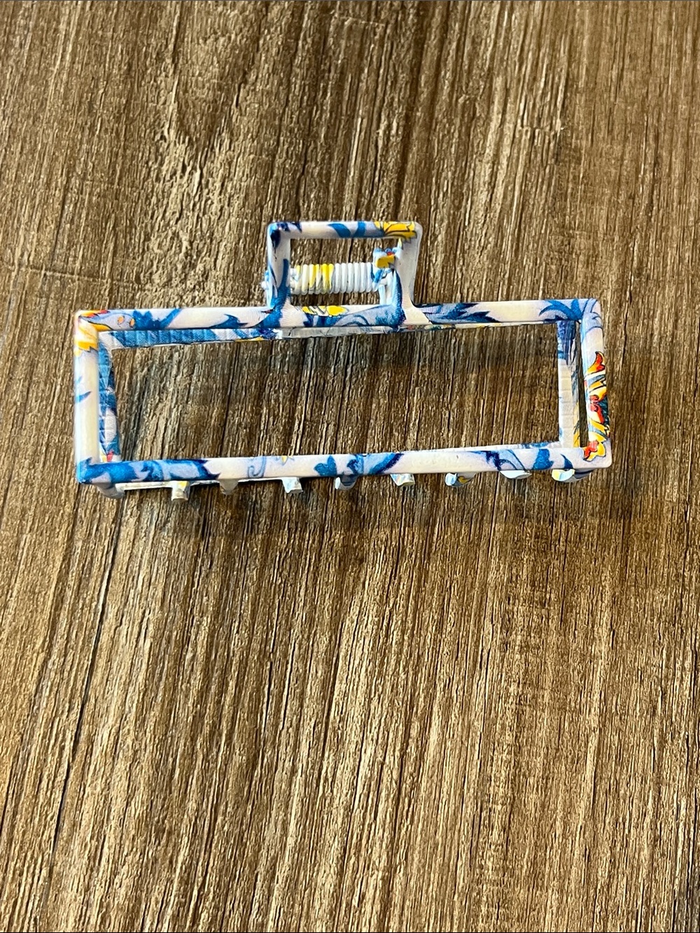 Floral Blue Metal Hair Claw Clip